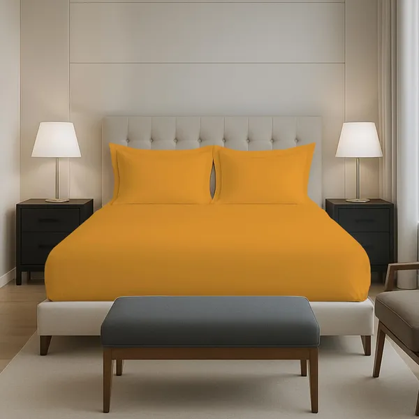 Pizuna_Cotton_Solid_Honey_Gold_King_Fitted_Bedsheet