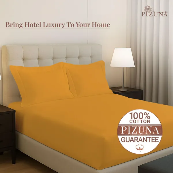 Pizuna_Cotton_Solid_Honey_Gold_King_Fitted_Bedsheet