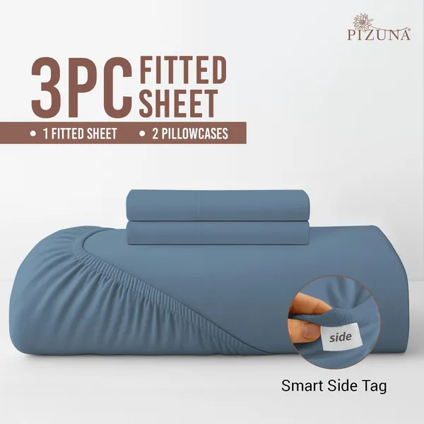 Pizuna_100%_Long_Staple_Cotton_Solid_Dusty_Blue_Queen_Fitted_Bedsheet_Set
