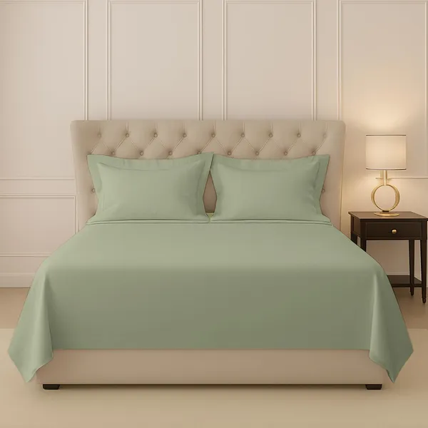 Pizuna_100%_Cotton_Solid_Light_Sage_King_Flat_Bedsheet_Set