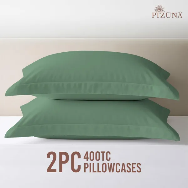 Pizuna_100%_Cotton_Solid_Hedge_Green_Standard_Pillow_Cover_Set