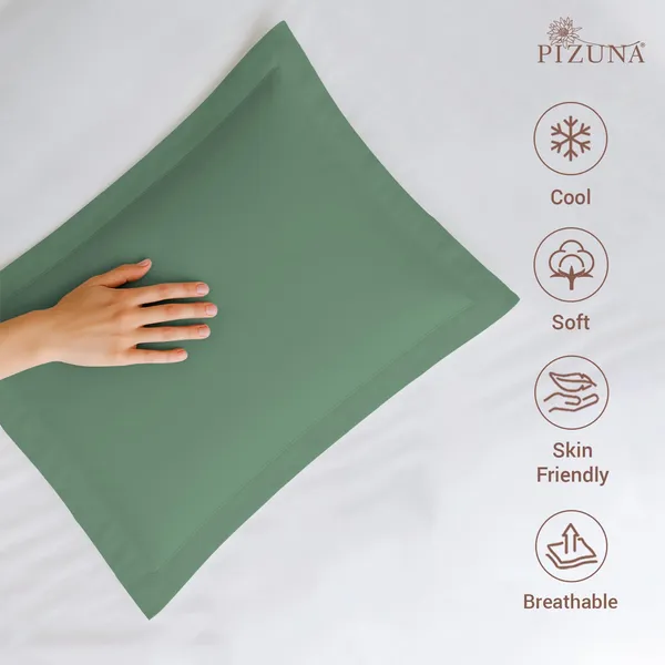 Pizuna_100%_Cotton_Solid_Hedge_Green_Standard_Pillow_Cover_Set