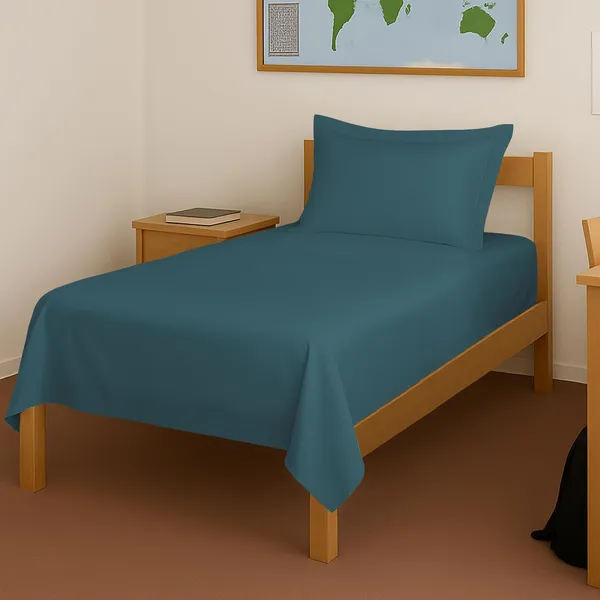 Cotton_Sateen_Solid_Peacock_Blue_Single_Flat_Bedsheet