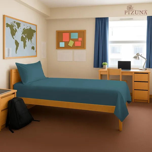 Cotton_Sateen_Solid_Peacock_Blue_Single_Flat_Bedsheet