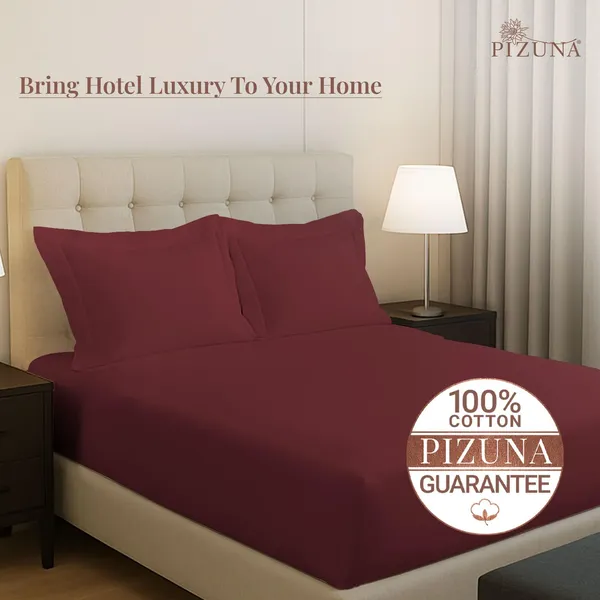 Pizuna_100%_Long_Staple_Cotton_Solid_Brick_Red_King_Fitted_Bedsheet_Set