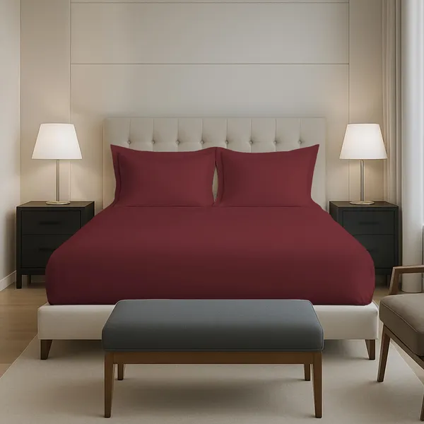 Pizuna_100%_Long_Staple_Cotton_Solid_Brick_Red_King_Fitted_Bedsheet_Set