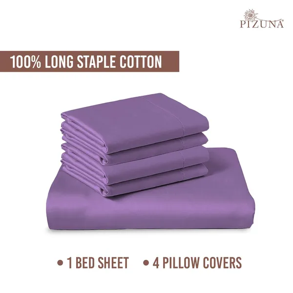 Pizuna_100%_Long_Staple_Cotton_Solid_Purple_Super_King_Flat_Bedsheet_Set