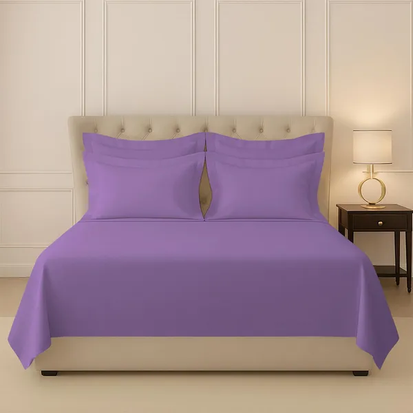 Pizuna_100%_Long_Staple_Cotton_Solid_Purple_Super_King_Flat_Bedsheet_Set