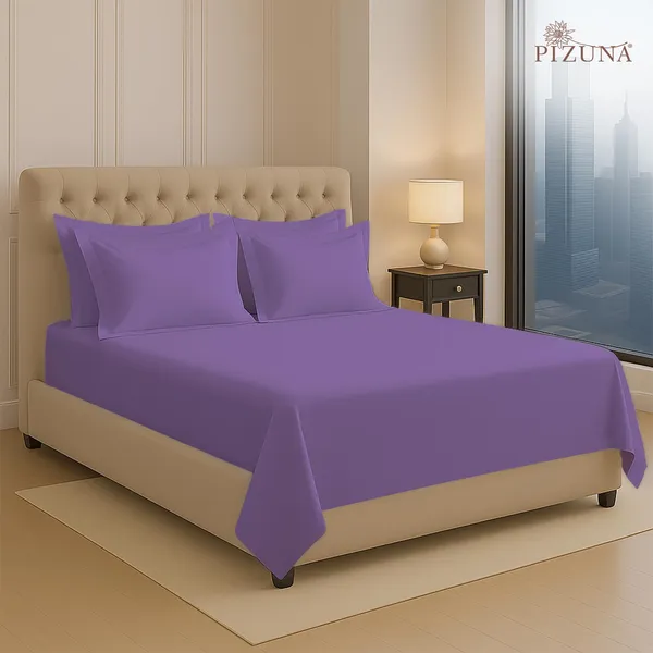 Pizuna_100%_Long_Staple_Cotton_Solid_Purple_Super_King_Flat_Bedsheet_Set