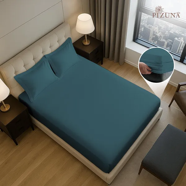 Cotton_Solid_Peacock_Blue_Queen_Fitted_Bedsheet