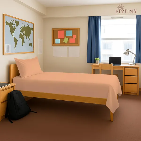 Cotton_Solid_Peach_Single_Size_Bedsheet_With_1_Pillow_Cover