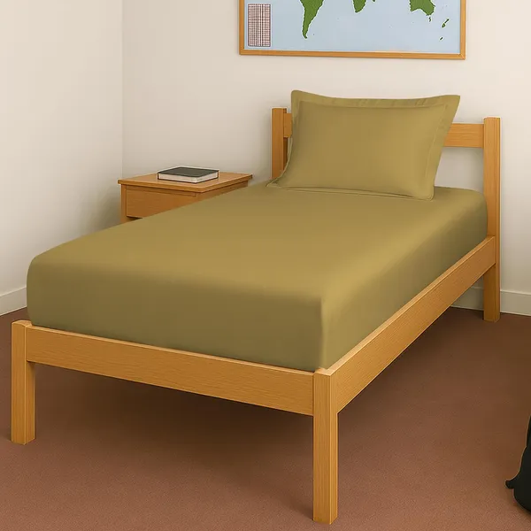 Pizuna_100%_Cotton_Solid_Mustard_Gold_Single_Fitted_Bedsheet_Set