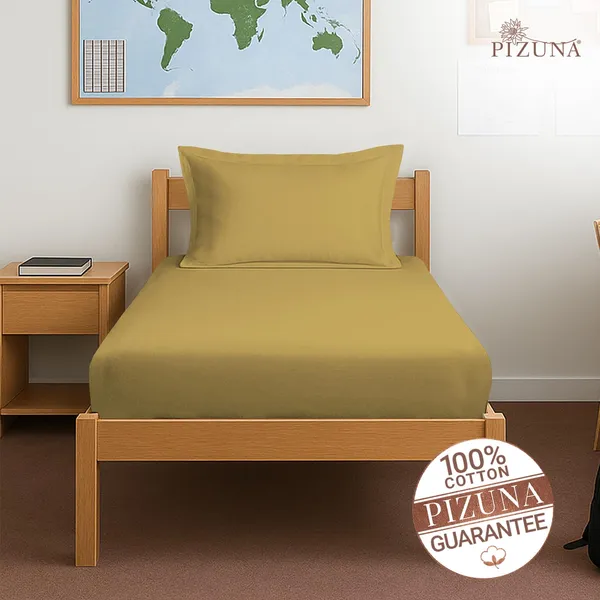 Pizuna_100%_Cotton_Solid_Mustard_Gold_Single_Fitted_Bedsheet_Set