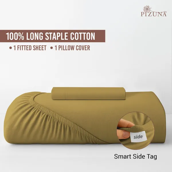 Pizuna_100%_Cotton_Solid_Mustard_Gold_Single_Fitted_Bedsheet_Set