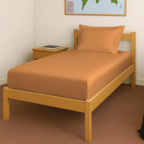 Pizuna_100%_Cotton_Solid_Apricot_Orange_Single_Fitted_Bedsheet_Set