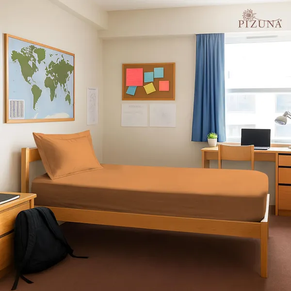 Pizuna_100%_Cotton_Solid_Apricot_Orange_Single_Fitted_Bedsheet_Set
