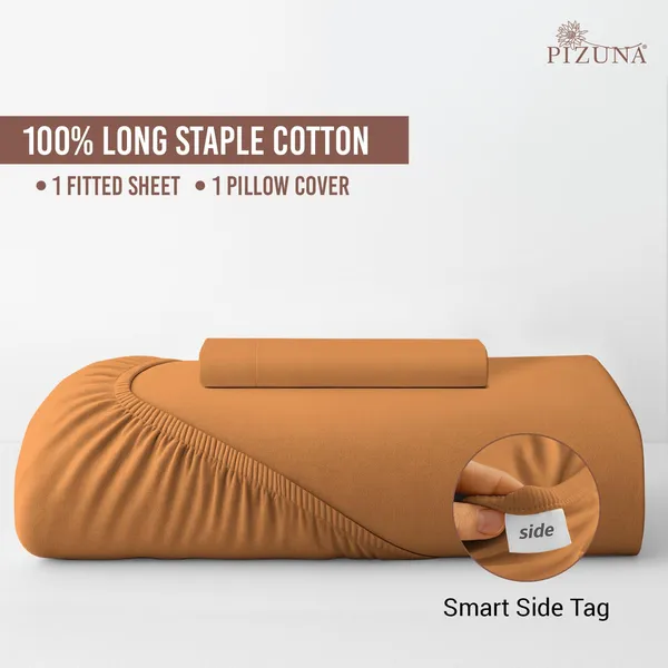Pizuna_100%_Cotton_Solid_Apricot_Orange_Single_Fitted_Bedsheet_Set