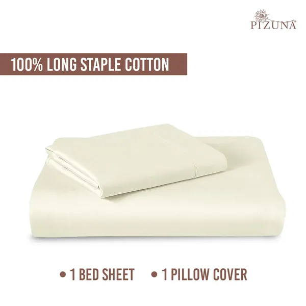 Pizuna_Cotton_Solid_Off_White_Single_Flat_Bedsheet_With_Pillow_Cover