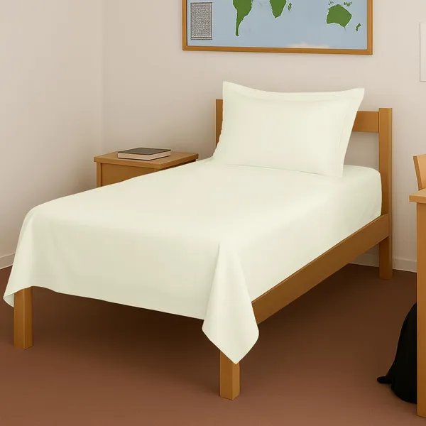 Pizuna_Cotton_Solid_Off_White_Single_Flat_Bedsheet_With_Pillow_Cover