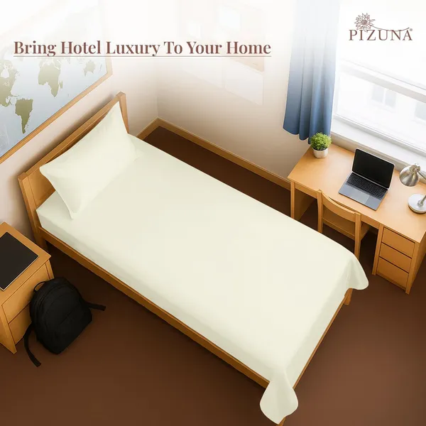 Pizuna_Cotton_Solid_Off_White_Single_Flat_Bedsheet_With_Pillow_Cover