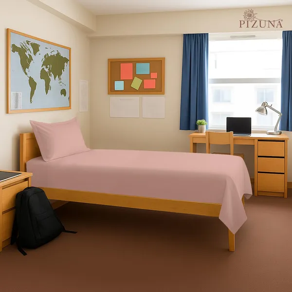 Pizuna_100%_Cotton_Solid_Misty_Rose_Single_Flat_Bedsheet_Set