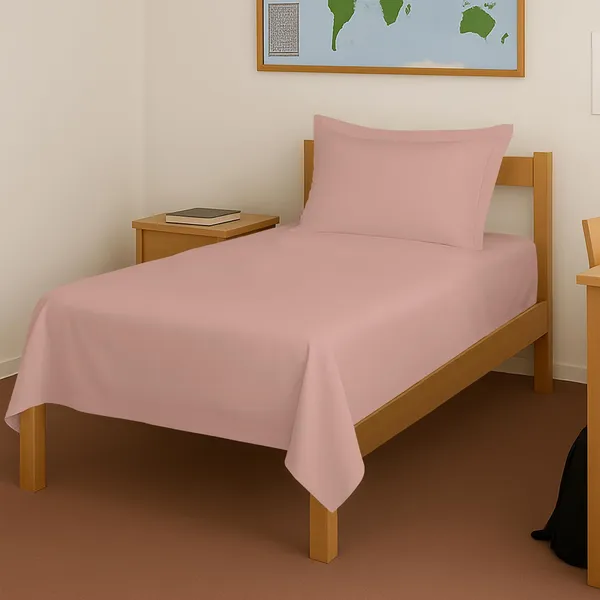 Pizuna_100%_Cotton_Solid_Misty_Rose_Single_Flat_Bedsheet_Set