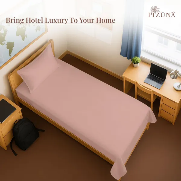 Pizuna_100%_Cotton_Solid_Misty_Rose_Single_Flat_Bedsheet_Set