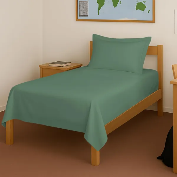 Cotton_Solid_Hedge_Green_Single_Flat_Bedsheet_With_Pillow_Cover