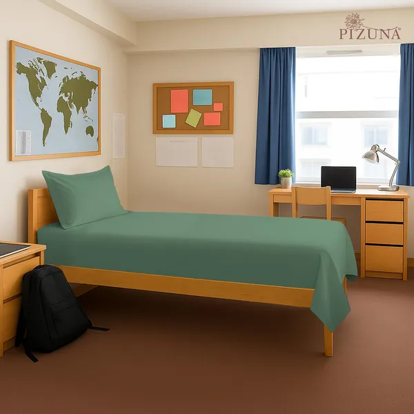 Cotton_Solid_Hedge_Green_Single_Flat_Bedsheet_With_Pillow_Cover