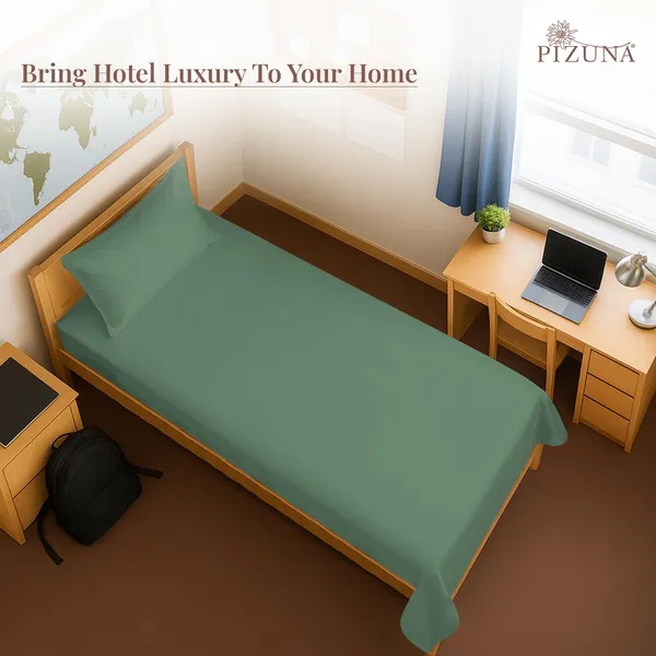 Cotton_Solid_Hedge_Green_Single_Flat_Bedsheet_With_Pillow_Cover