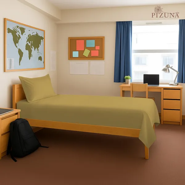 Pizuna_100%_Cotton_Solid_Mustard_Gold_Single_Flat_Bedsheet_Set