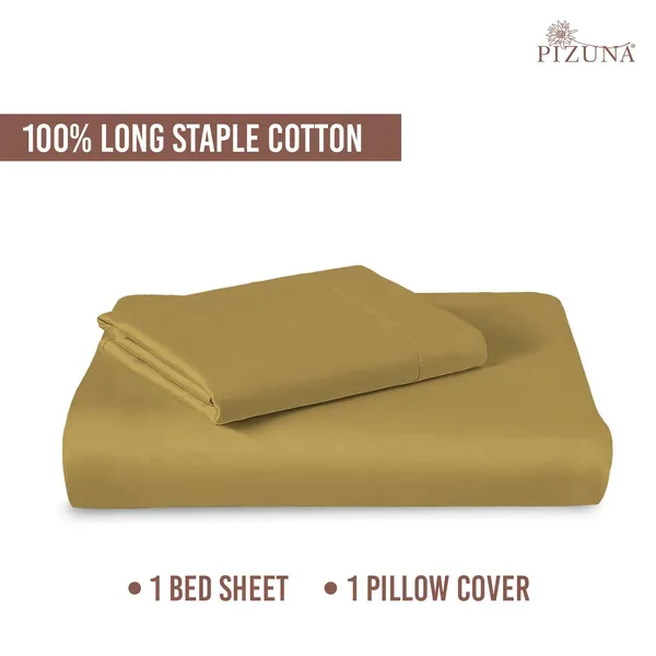 Pizuna_100%_Cotton_Solid_Mustard_Gold_Single_Flat_Bedsheet_Set