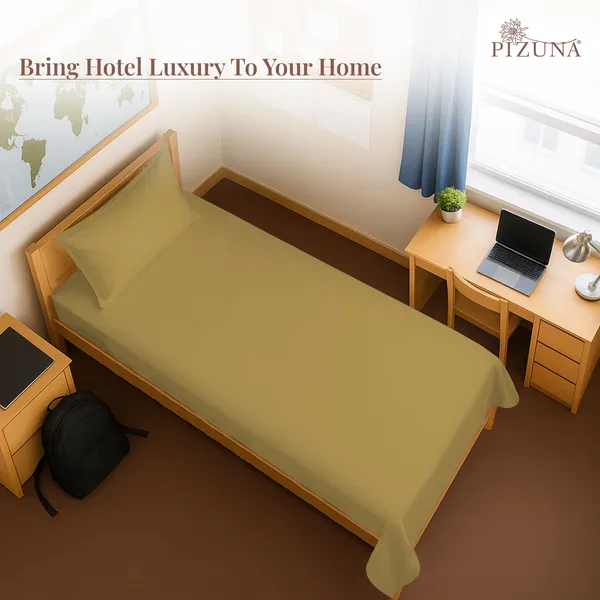 Pizuna_100%_Cotton_Solid_Mustard_Gold_Single_Flat_Bedsheet_Set