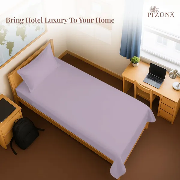 Pizuna_Cotton_Solid_Lavender_Frost_Single_Flat_Bedsheet_With_Pillow_Cover