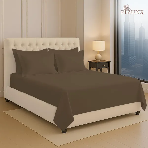 Cotton_Solid_Woody_Brown_Super_King_Flat_Bedsheet_With_Pillow_Covers