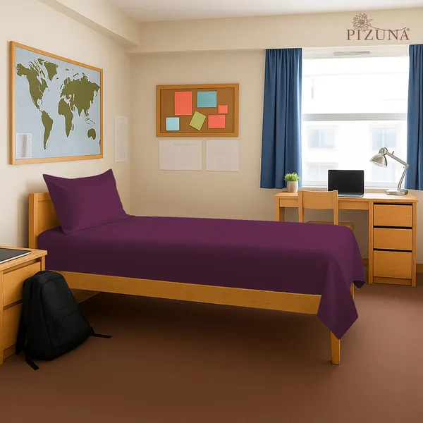 Pizuna_100%_Cotton_Solid_Berry_Plum_Single_Flat_Bedsheet_Set