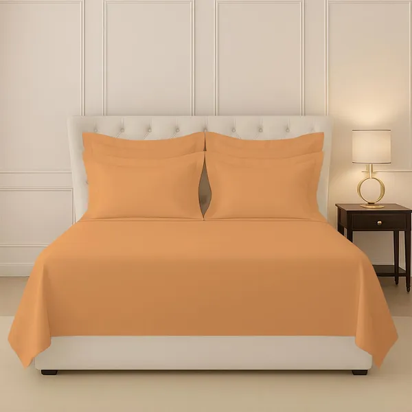 Cotton_Solid_Apricot_Orange_Super_King_Flat_Bedsheet