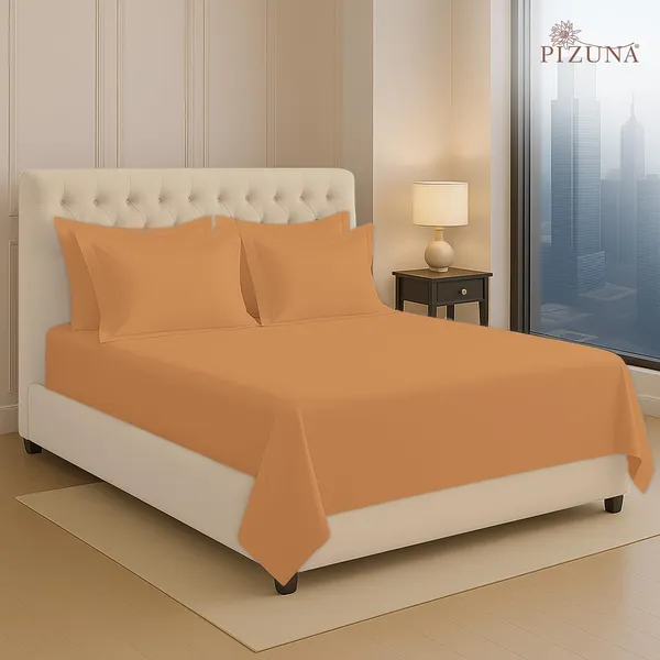 Cotton_Solid_Apricot_Orange_Super_King_Flat_Bedsheet