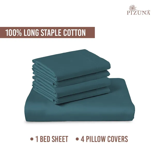Cotton_Solid_Peacock_Blue_Super_King_Flat_Bedsheet_With_Pillow_Covers