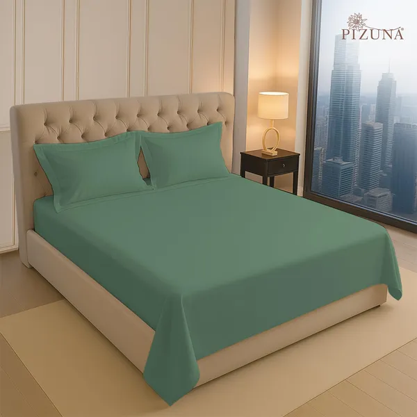 Pizuna_Cotton_Solid_Hedge_Green_King_Flat_Bedsheet