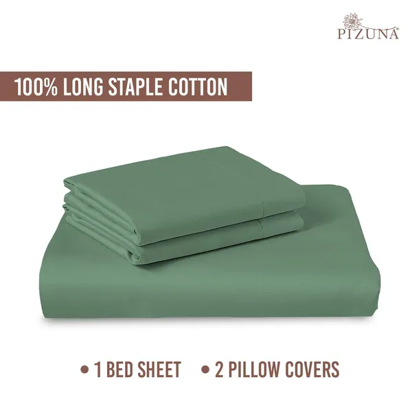 Pizuna_Cotton_Solid_Hedge_Green_King_Flat_Bedsheet