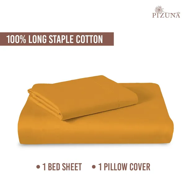 Pizuna_100%_Cotton_Solid_Honey_Gold_Single_Flat_Bedsheet_Set