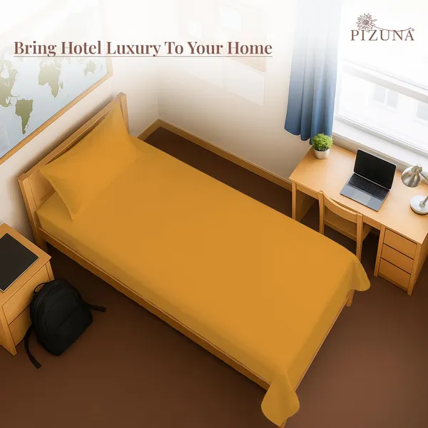 Pizuna_100%_Cotton_Solid_Honey_Gold_Single_Flat_Bedsheet_Set
