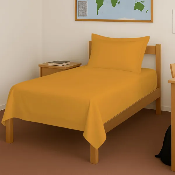 Pizuna_100%_Cotton_Solid_Honey_Gold_Single_Flat_Bedsheet_Set