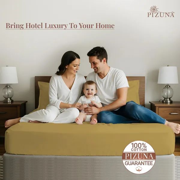 Pizuna_100%_Long_Staple_Cotton_Solid_Mustard_Gold_King_Flat_Bedsheet