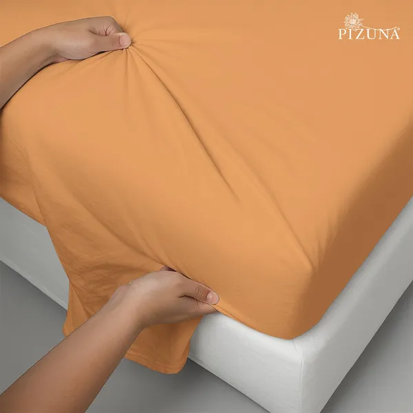 Pizuna_Cotton_Solid_Apricot_Orange_Single_Flat_Bedsheet