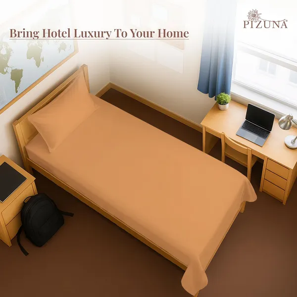 Pizuna_Cotton_Solid_Apricot_Orange_Single_Flat_Bedsheet