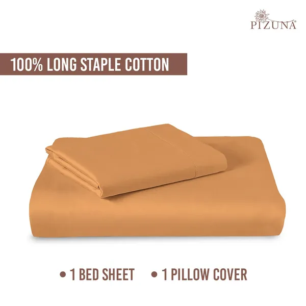Pizuna_Cotton_Solid_Apricot_Orange_Single_Flat_Bedsheet