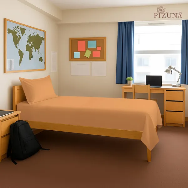 Pizuna_Cotton_Solid_Apricot_Orange_Single_Flat_Bedsheet