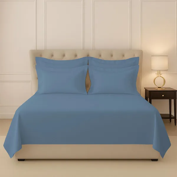 Cotton_Solid_Dusty_Blue_Super_King_Flat_Bedsheet_With_Pillow_Covers